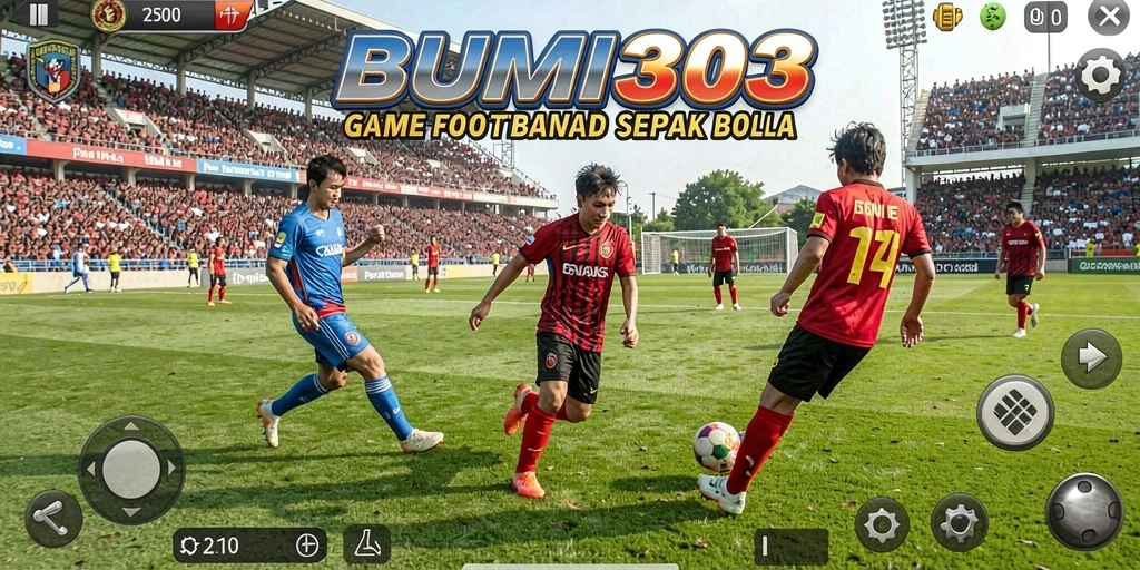 Tangkapan layar gameplay BUMI303 yang menunjukkan aksi sepak bola seru.