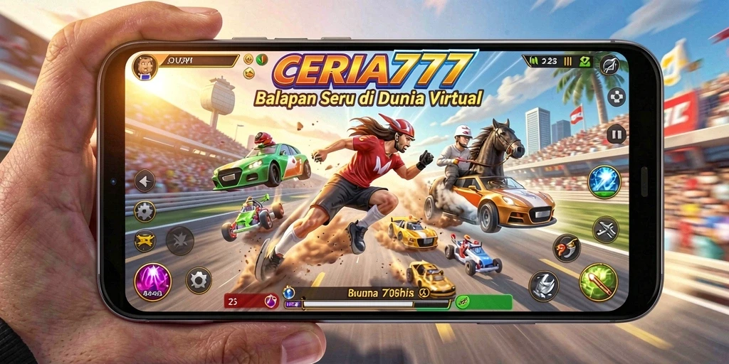 Tangkapan layar menunjukkan balapan intens di <strong>CERIA777</strong>.