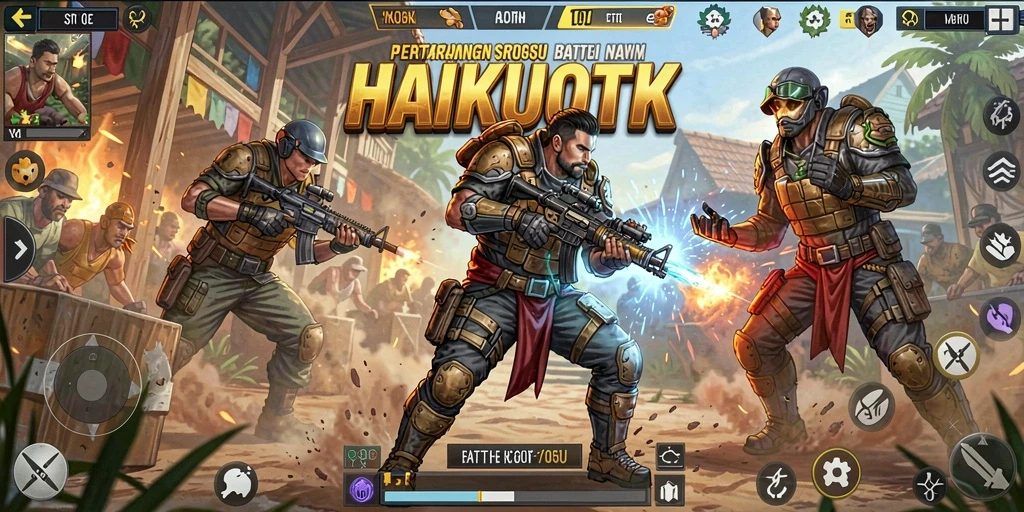 Tangkapan layar HAIKUOTK menunjukkan pertempuran seru di arena yang penuh grafik menawan.