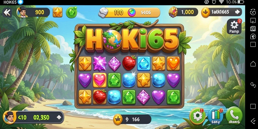 Screenshot gameplay HOKI65 menunjukkan keseruan menyusun item Match-3.