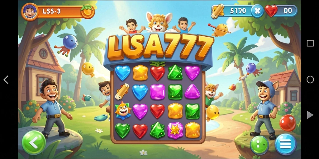 Tampilan gameplay LUSA777 saat mencocokkan item dalam Match-3.