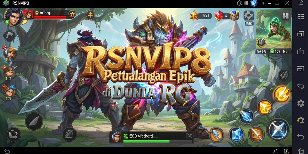 Tangkapan layar utama RSNVIP8 menampilkan aksi pertempuran RPG yang mendebarkan.