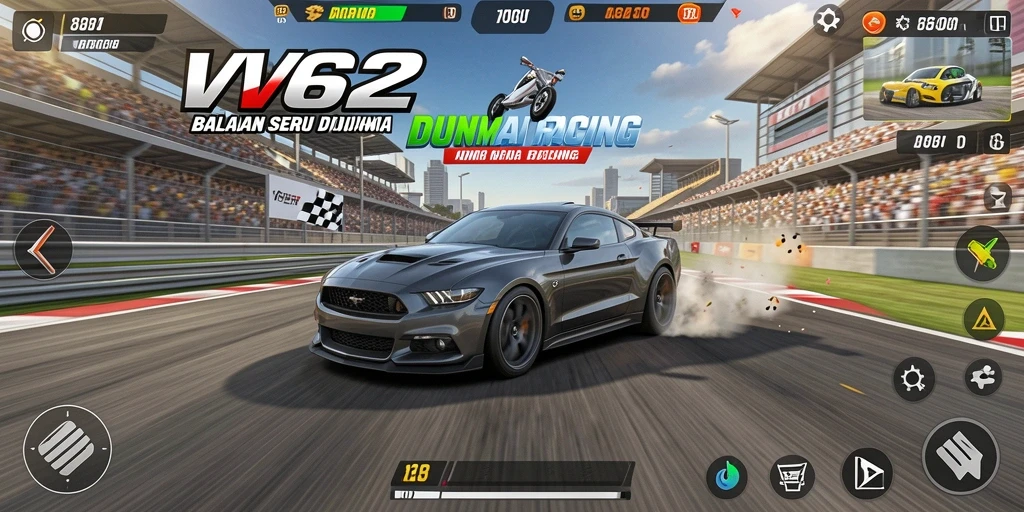 Gameplay seru VV62 dengan aksi balapan mendebarkan.